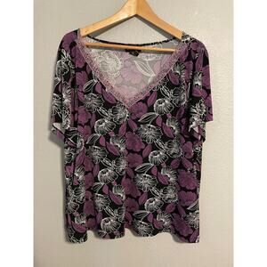 Vintage Biyaycda Womens Top Size 1X Purple Floral Lace Trim Beaded Fairy Grunge